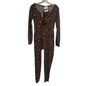 Shosho Womens Long Sleeve Black Spiderweb Halloween One Piece Pajamas Small8
